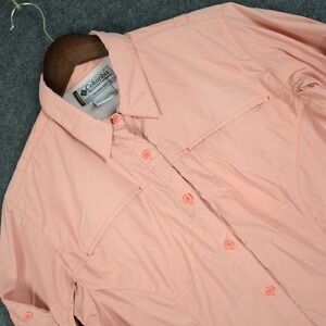 Columbia Titanium Womens Medium Peach Vented Long Sleeve Hiking Button Up Shirt